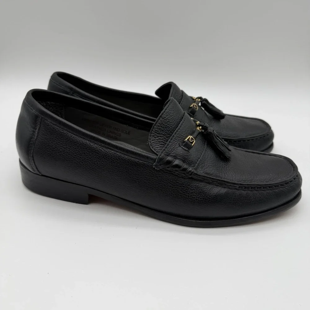 Florsheim Men's Padron Pebbled Leather Penny Loafer Tassel Black Size 9.5 D